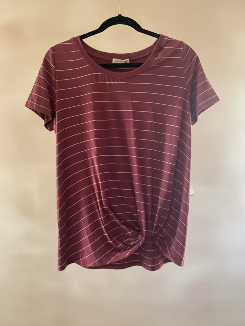 nine britton Mauve Striped Twist-Front Short Sleeve Tee